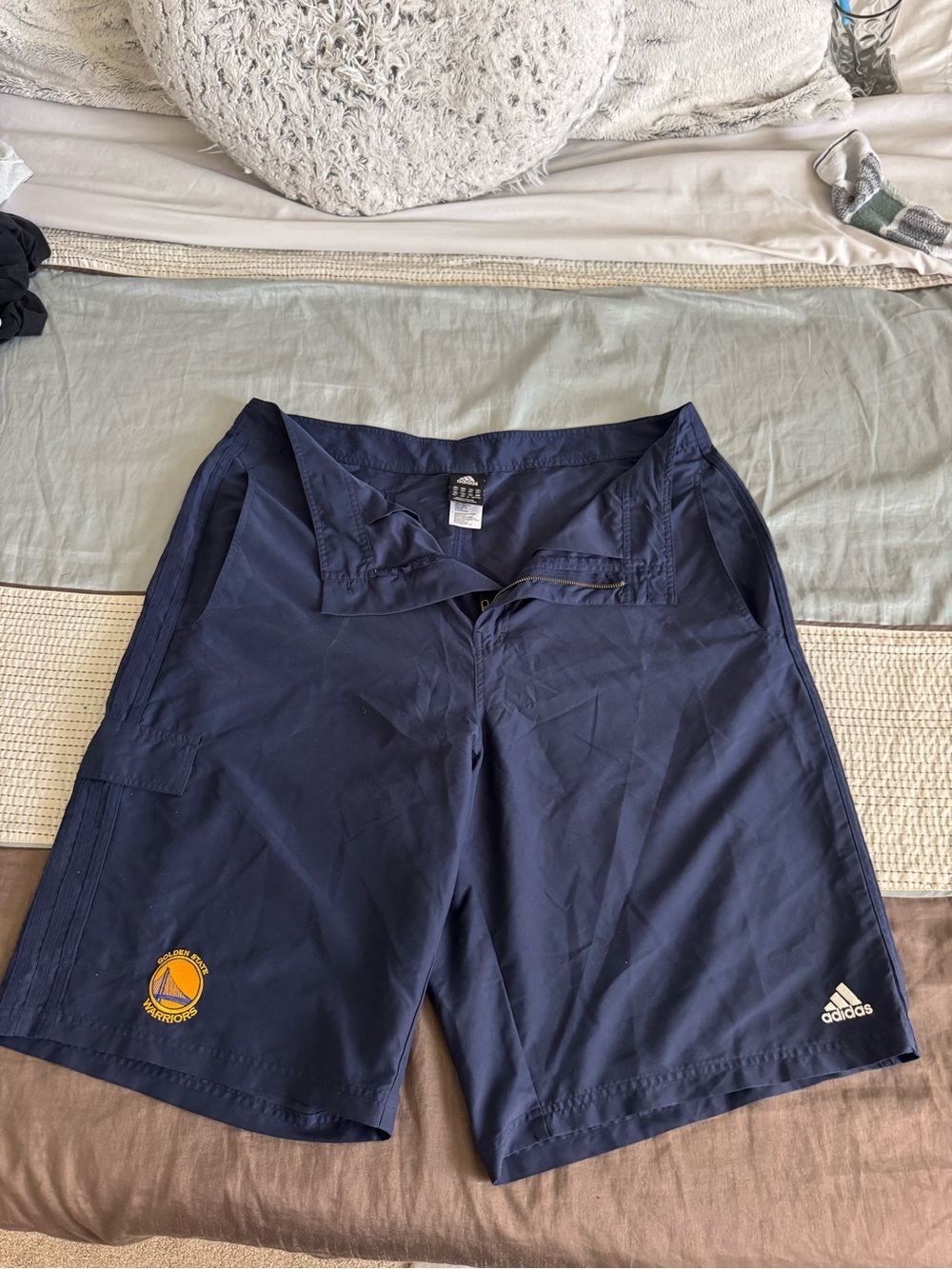 adidas Navy Blue Men's Athletic Shorts with Yellow Logo